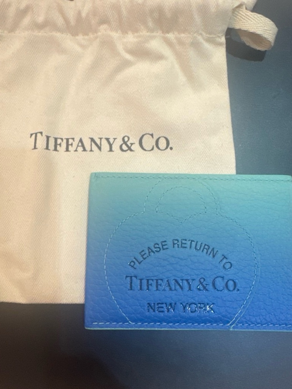 Tiffany & Co. Blue Gradient 'Please Return to Tiffany & Co.' Card Holder